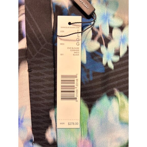 Elie Tahari Womens Eve Blouse NWT Large Black Floral Sheer Layered Sleeveless - Picture 5 of 5